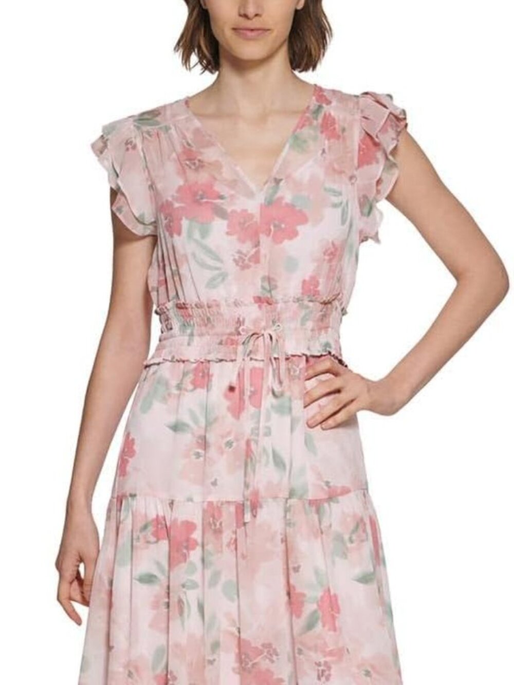Calvin Klein Pink Floral Smocked Maxi Dress Size 4